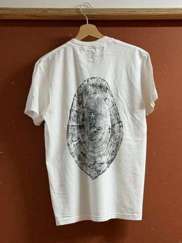 White Takumi T-shirt with black tree-ring back print