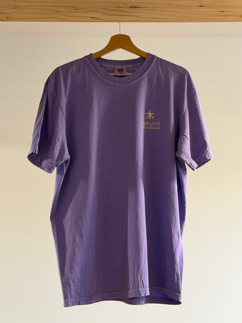 Violet Takumi T-shirt, front with gold embroidered chest logo