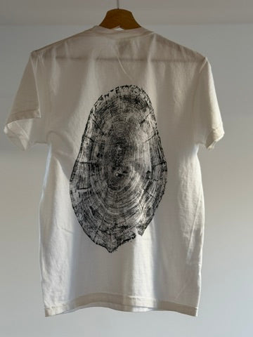 White Takumi T-shirt, black tree-ring back print