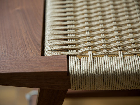Paper cord bench woven seat detail