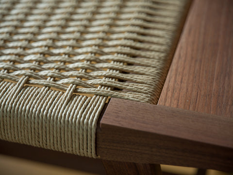 Paper cord bench woven seat detail