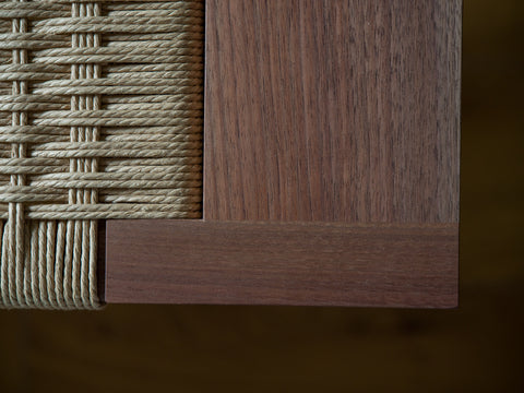 Paper cord bench woven seat detail