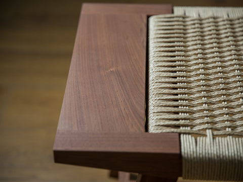 Paper cord bench woven seat detail
