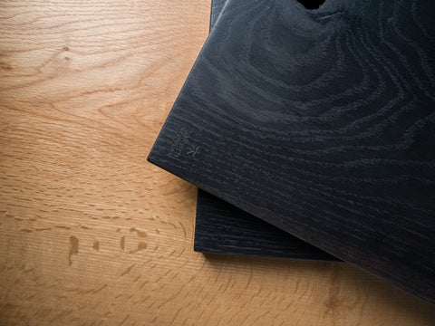 Ebonised red oak charcuterie board grain