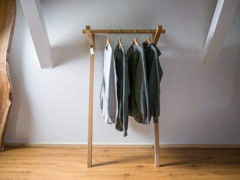 Oak leaning clothes rack