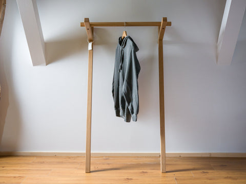 Oak leaning clothes rack