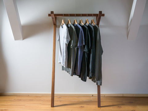 Walnut leaning clothes rack